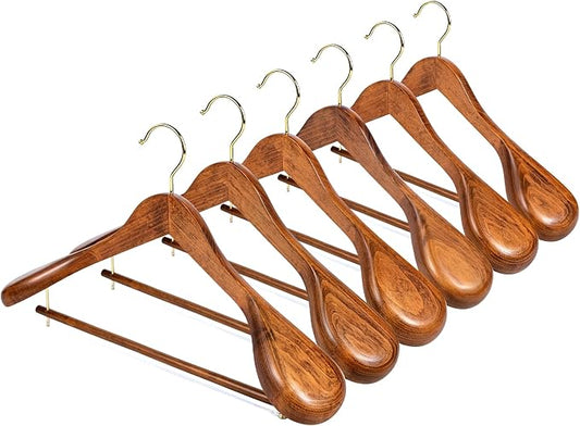 Amber Home 6 Pack Wide Shoulder Vintage Wooden Suit Hangers, Antique Wood Coat Hangers with Non Slip Pants Bar, Clothes Hangers for Jackets, Sweaters, Pants & Heavy Clothes (Vintage)