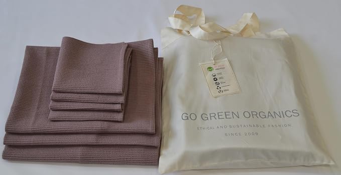 Waffle Bath Towel Set,100% Organic Cotton GOTS Certified (Mauve) Super ABSORBANT & Quick Dry, NO SOFTENERS, Environment Friendly, 1xBATH58x30.5, 2xHAND29x20, 4xFACE12x12INCH