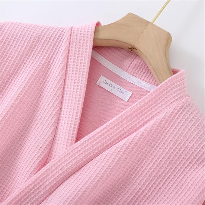 Waffle Bathrobe for Women Men, 3/4 Sleeve/Short Sleeve Kimono Robes, 100% Cotton, Lightweight, Soft Absorbent & Quick Dry