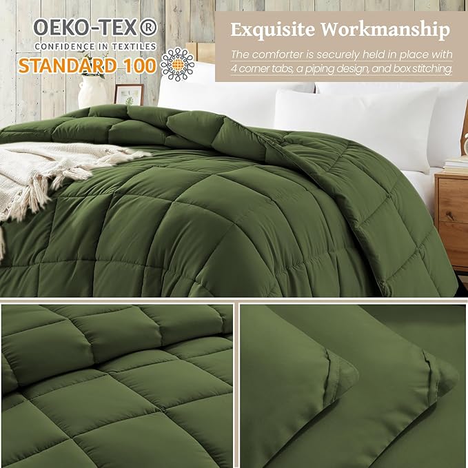 Homelike Moment Comforter King Size - Olive Green Duvet Insert Down Alternative Bed King Comforter, Lightweight Bedding Comforters Quilted Soft All Season Olive Green