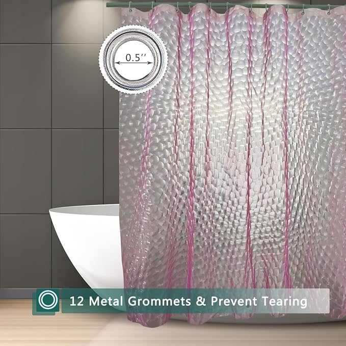 Shower Curtain Liner, 100% Waterproof EVA 3D Shower Curtains with 3 Duty Heavy Bottom Magnets and 12 Rust Proof Grommets, 72x72 Weighted Shower Liner for Shower Stall, Bathtubs (Pink Cube)