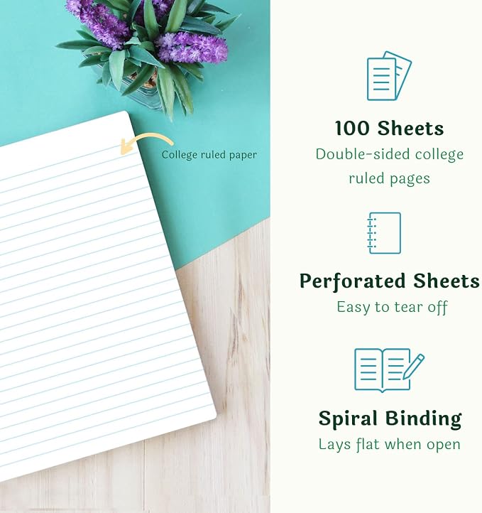 Spiral Notebook, Eco-Friendly & Carbon Neutral Tree Free Paper Subject Notebook, 8” x 10.5”, 100 Sheets (Exotic Plants)