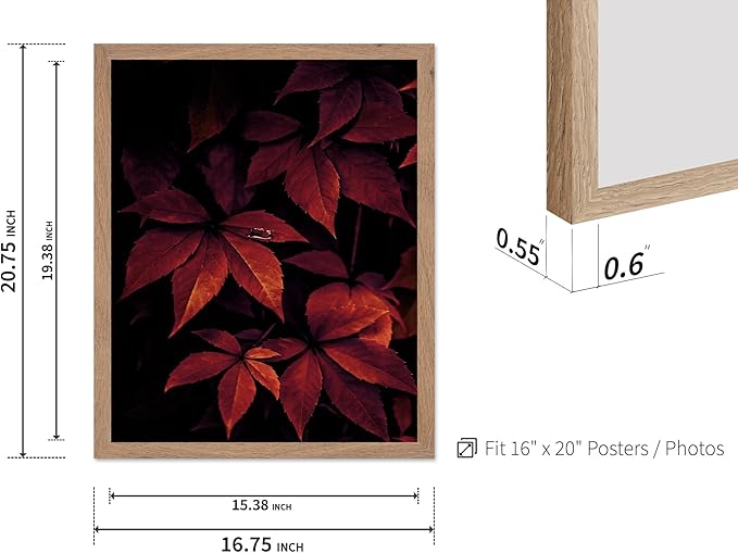Monem Art Red Autumn Leaves Macro Photography Print - Moody Botanical Nature Poster - Wall Decor for Living Room, Bedroom or Office - 16x20 Beige Framed Wall Art by Mareike Bohmer
