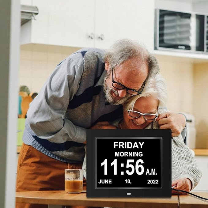 Digital Calendar Date Multi Alarm Clock 8 inch Large Display Auto-Dimming Electic Desk Table Wall Mount Office, Home, Kitchen, Room, School, Bedroom, Living Room (Black)