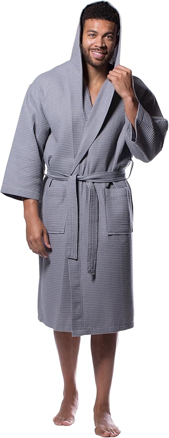 Turquaz Lightweight Waffle Knit Kimono Bathrobe - Soft Cotton Blend Spa Robe, Fast-Drying Full-Length Unisex Robes for Women