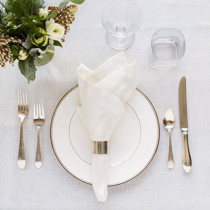Huddleson Ivory Linen Napkin 20x20 (Set of Four) Luxury Italian Linen Napkin Sewn in US