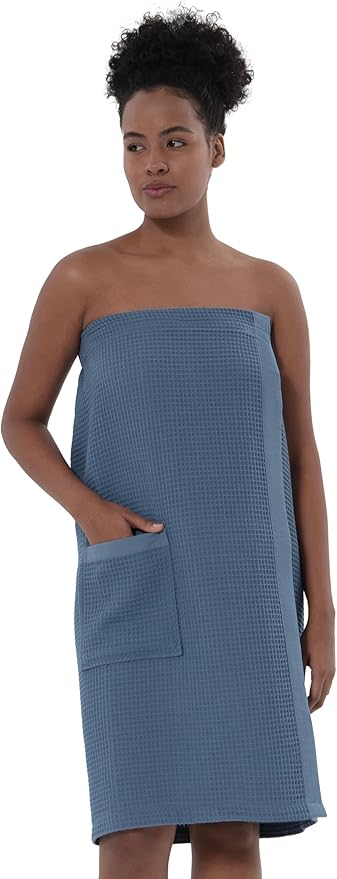SEYANTE Women's Organic Waffle Spa Wrap, GOTS Certified 100% Turkish Cotton, Lightweight Bath Towel Wrap Adjustable Closure
