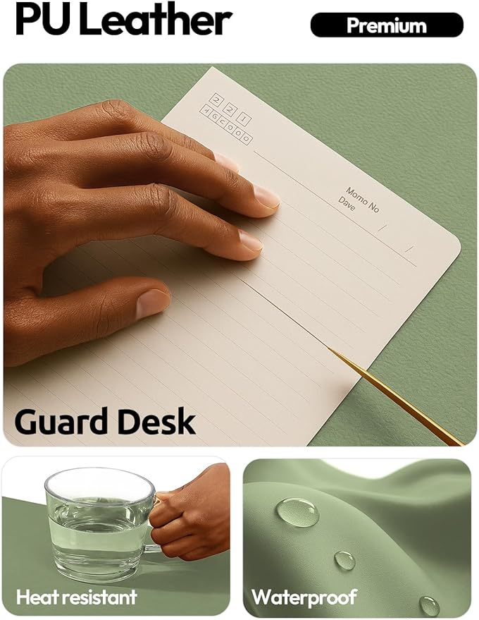YSAGi Leather Desk Protector, Office Mat, Large Mouse Mat, Non-Slip PU Leather Blotter, Laptop Desk Mat, Waterproof Writing Pad for Office and Home(Bamboo Green, 63" x 24")