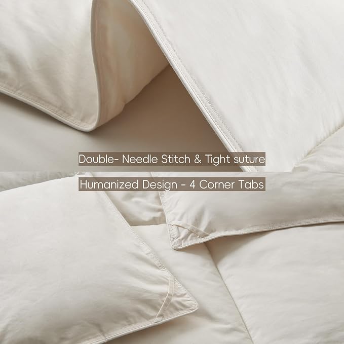 puredown® Goose Feather Down Fiber Comforter Full/Queen Size - 100% Organic Cotton Cover All Season Duvet Insert, Breathable Fluffy Warmth Hotel Luxury Bedding Comforter (88"x90")