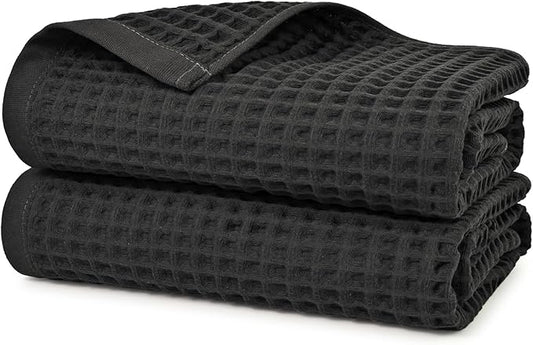 Jacquotha Waffle Bath Towels 2-Piece (Dark Grey) - Cotton, Soft, Quick Dry, 31” x 62” Large Bath Towel for Bathroom, Shower, Spa