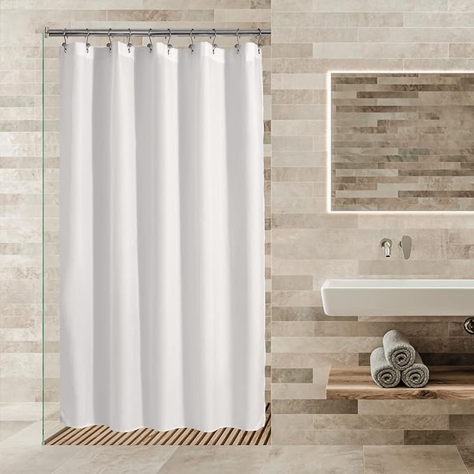 ALYVIA SPRING Stall Fabric Shower Curtain Liner Waterproof - 54" x 72", Soft & Lightweight Stall Size Shower Curtain with Magnets, Machine Washable - 54x72, White