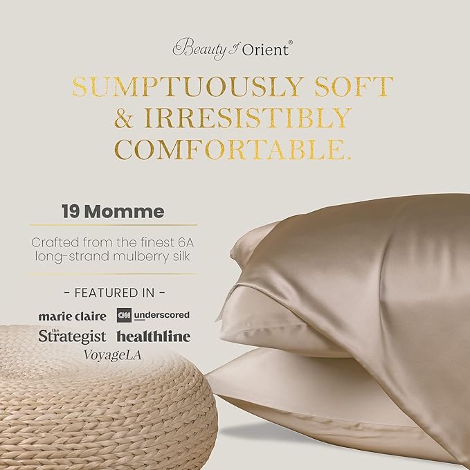 19 Momme Premium Mulberry Pink Silk Pillowcase for Hair and Skin | Handcrafted Hypoallergenic & Anti-Acne 100% Silk Pillow Cases with Zipper | Standard - 20" x 26", Rose Water