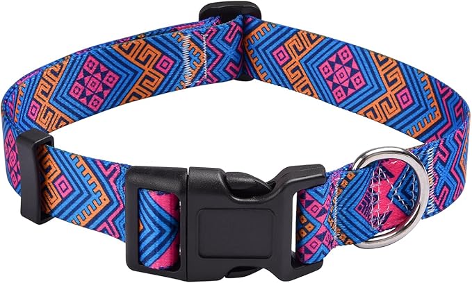 MarukoPet Dog Collar, Adjustable for Small Medium Large Dogs Puppy, Cute Design with Bohemia Floral Tribal Geometric Patterns Boys Girls Dog Collar(Orange Ethnic Style-M)