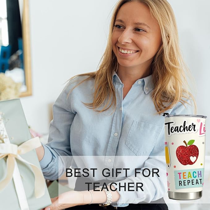 Teacher Tumbler Teacher Appreciation Gifts Back to School Gift for Women | Teacher Week Gift 20oz Insulated Tumbler for Thanksgiving Birthday Back to School Pre K Preschool Christmas Coffee Travel Mug