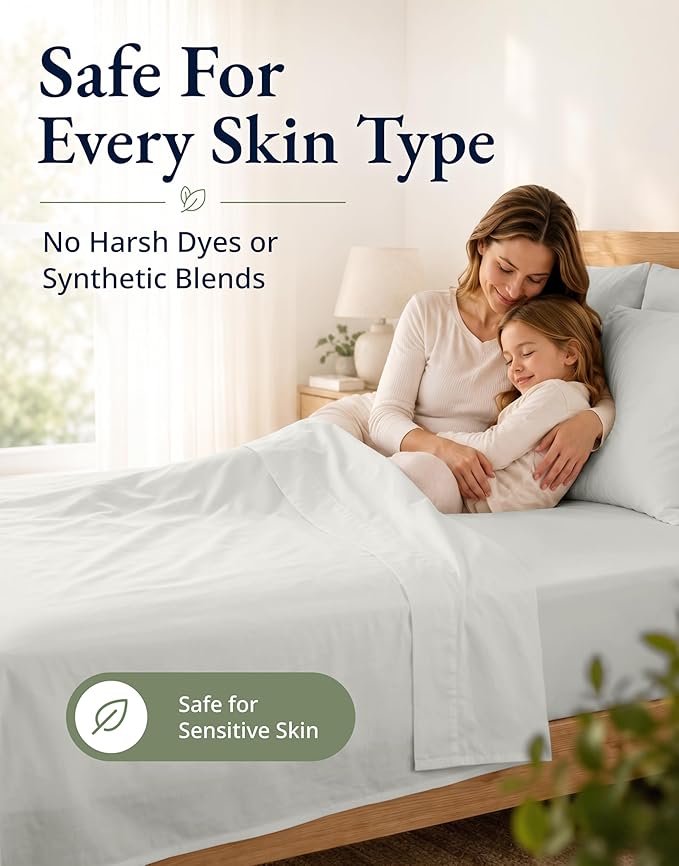 Lane Linen Queen Size Fitted Sheet, 100% Organic Cotton, 3-Piece Set (1 Fitted Sheet & 2 Pillowcases), Percale Weave, Ultra Soft, Breathable, Fits Mattress Upto 15" Deep - Glacier Grey (No Flat Sheet)