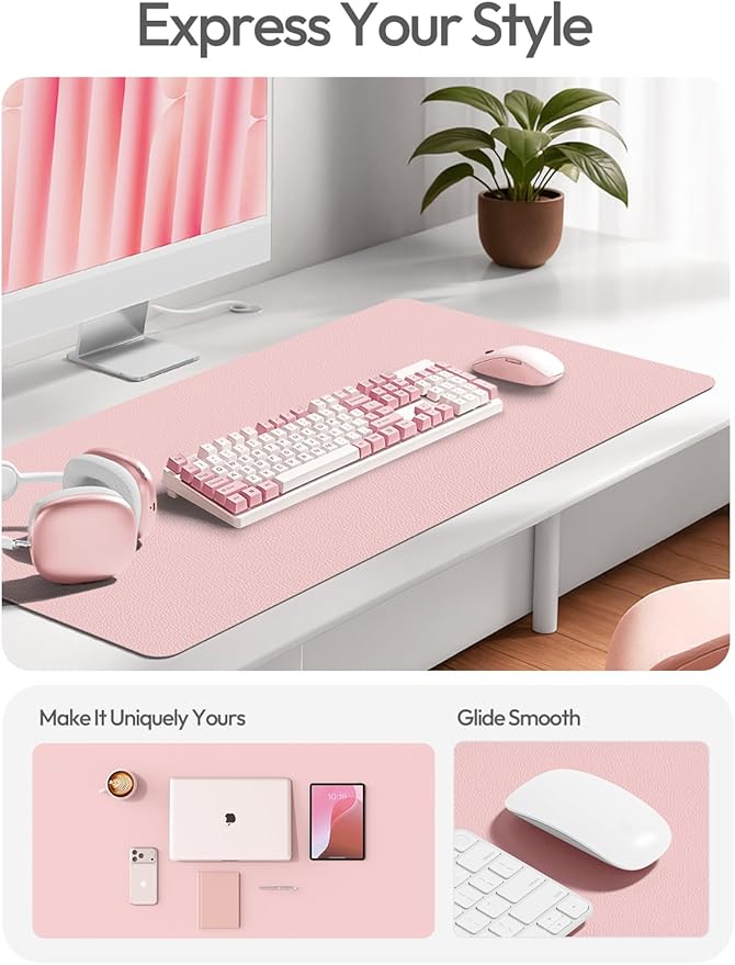 YSAGi Leather Desk Protector, Office Mat, Large Mouse Mat, Non-Slip PU Leather Blotter, Laptop Desk Mat, Waterproof Writing Pad for Office and Home(Light Pink, 63" x 24")