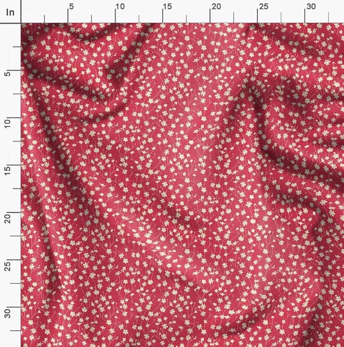 Soimoi Silky Satin Fabric Material, 1 Yard - 42" Inch Width, Red - Floral Print - Soft Shiny Fabric for Dress, Pillowcases, Pajamas, Evening Dress, DIY