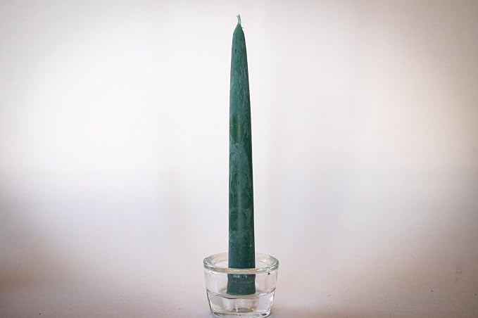 100% Pure Beeswax Taper Candles - All-Natural Handmade Decorative & Dipped Smokeless Unscented Candles for Christmas, Advent, and Hanukkah, Earthen Green, 8.5 Inches, 12 Candle Set, by BeeTheLight
