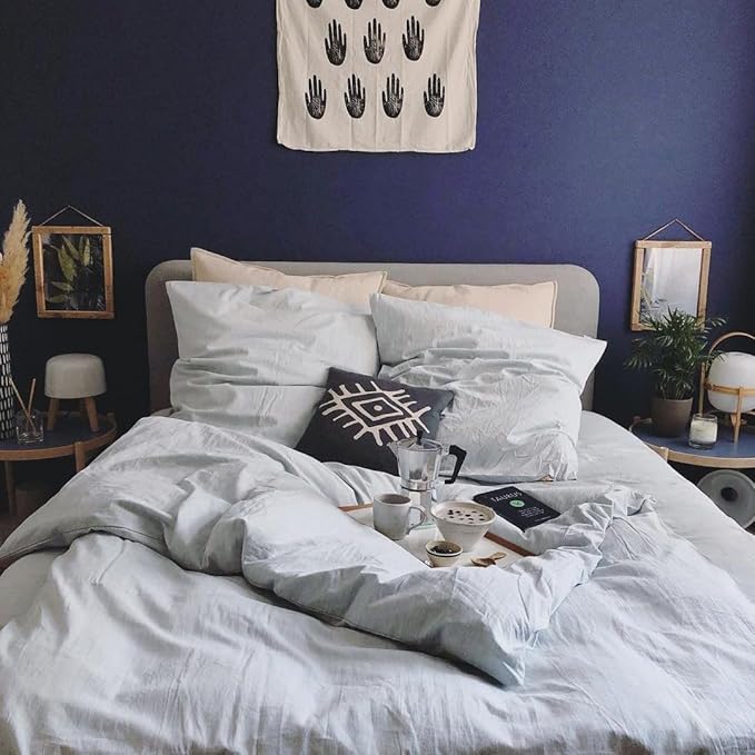 AIZOME Bedsheet Set Made from 100% GOTS Organic Cotton, Non-Toxic Plant-Dyed 340 Thread Count, Hypoallergenic for Sensitive Skin, 4-Piece (Natural Indigo, Twin)