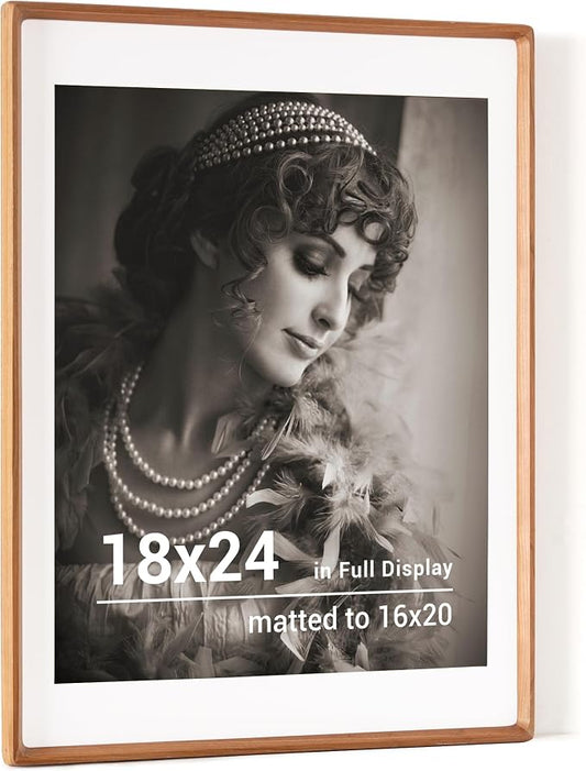18 x 24 Poster Frame, USA-Sourced Cherry Wood Picture Frame with HD Tempered Glass, Handcrafted Rounded Corner 18x24 Wooden Frames Matted to 16x20 Photos, Horizontal or Vertical Wall Display