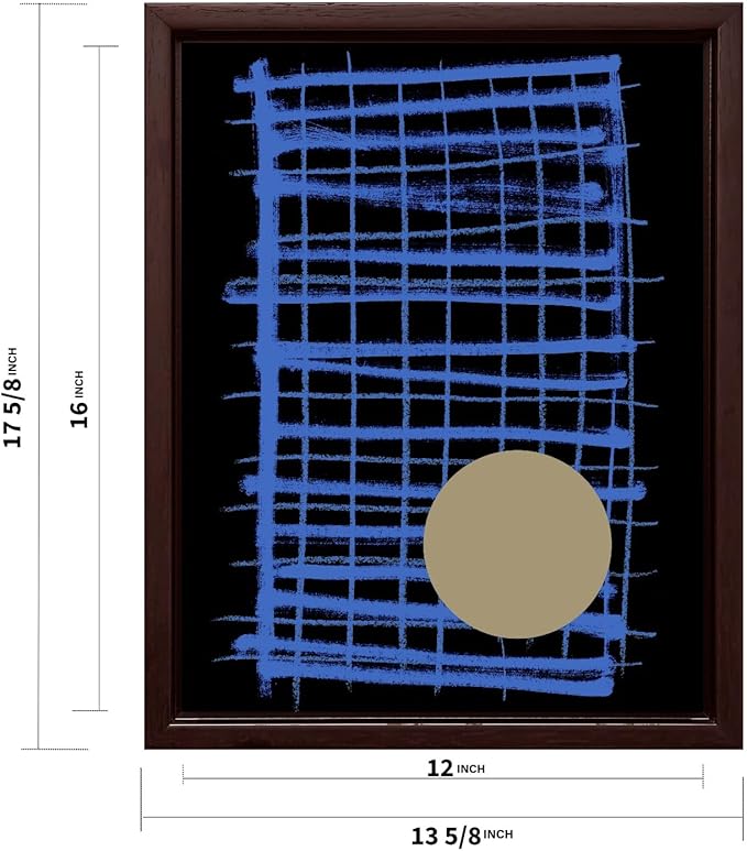 Monem Art Blue Grid Abstract Geometric Print - Modern Minimalist Art Poster - Wall Decor for Living Room, Bedroom or Office - 12x16 Brown Framed CANVAS Wall Art by Mareike Bohmer