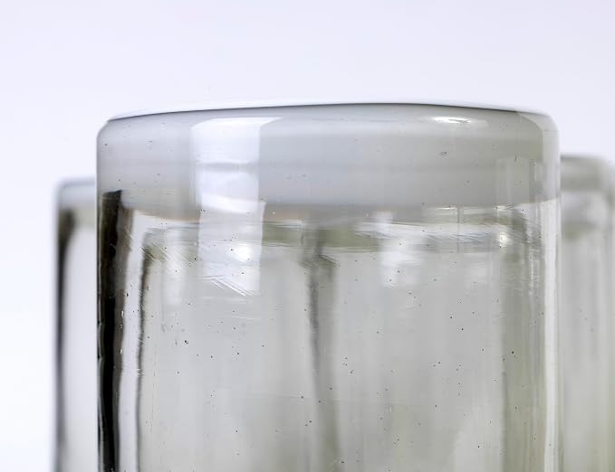 15 oz Hand Blown Mexican Drinking Glasses - Set of 6 tumblers, 15 fl oz each, White Rim