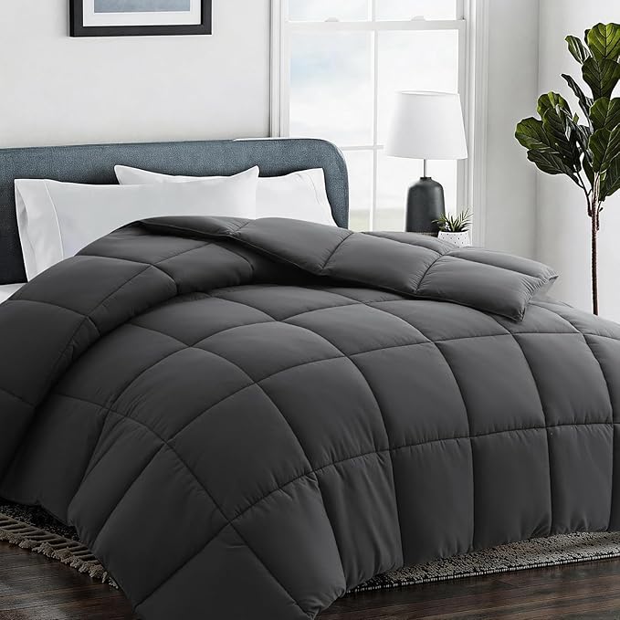 COHOME Twin/Twin XL Size Comforter, All-Season Quilted Down Alternative Duvet Insert, Luxury Hotel GentleSoft Comforter with Anti-Clump Tech & 8 Tabs - Reversible - Dark Grey 64x88 inches