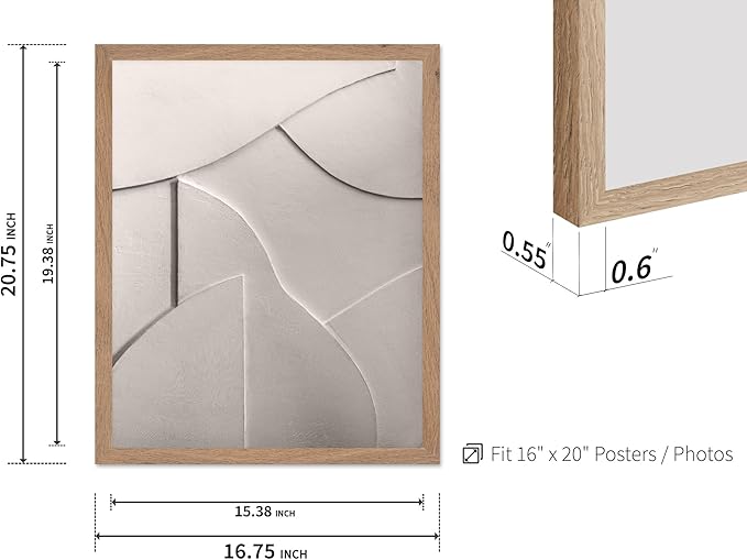 Monem Art Minimalist White Geometric Texture Print - Abstract Scandinavian Wall Art Poster - Wall Decor for Living Room, Bedroom or Office - 16x20 Beige Framed Wall Art by Mareike Bohmer