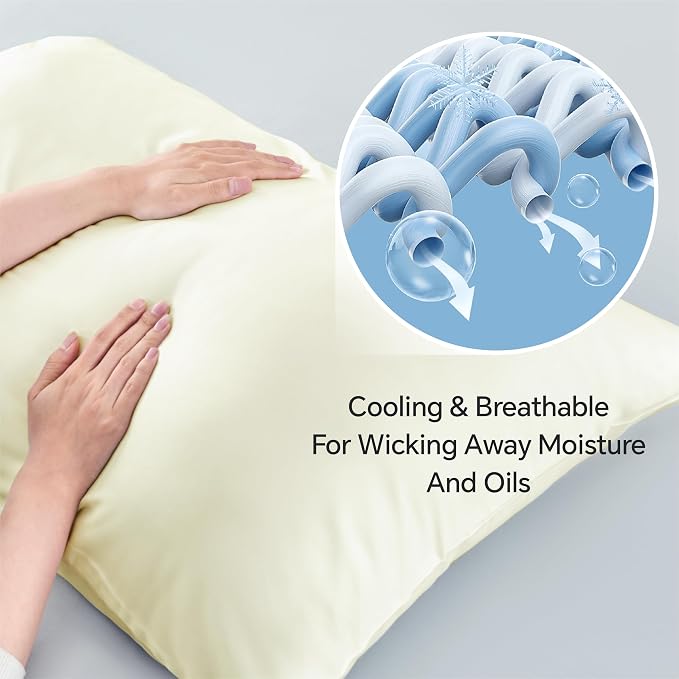 BEDELITE Standard Pillow Cases Set of 2, Rayon Derived from Bamboo, Cooling Pillow Cases for Hot Sleepers & Night Sweats, Breathable Silky Soft Envelope Pillowcases(Cream, 20"x26")