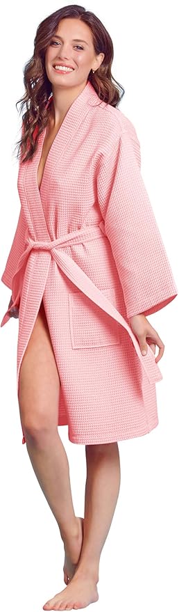 Soft Touch Linen Women's Kimono Waffle Robe-Luxurious & Absorbent & Quick Dry-Cotton & Polyester Blend