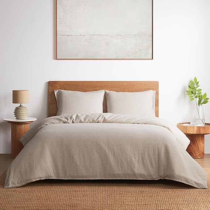 DAPU 100% Linen Duvet Cover Set 3PCs, Pure Natural French Flax Linen Duvet Cover King 90"x104" with Corner Ties and Zipper Closure, Soft Breathable Durable for Hot Sleepers (Natural Linen, King)