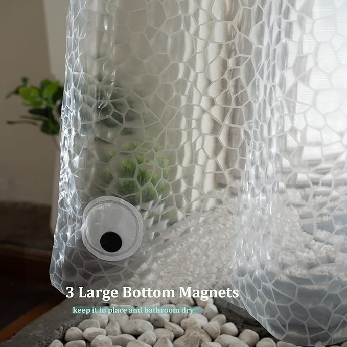 Clear Short Shower Curtain Liner 60 inch Length, EVA 7G Plastic Short Shower Curtain Liner 60 inches Long for Bathroom with 3 Weighted Magnets, Water Cube, 72x60Inches