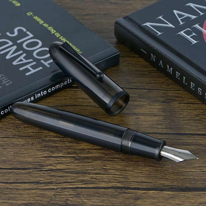 Jinhao 9019 DaDao Series Fountain Pen, Size 8 Medium Nib with Large Ink Converter, Transparent Black Acrylic Design Smooth Writing Pen