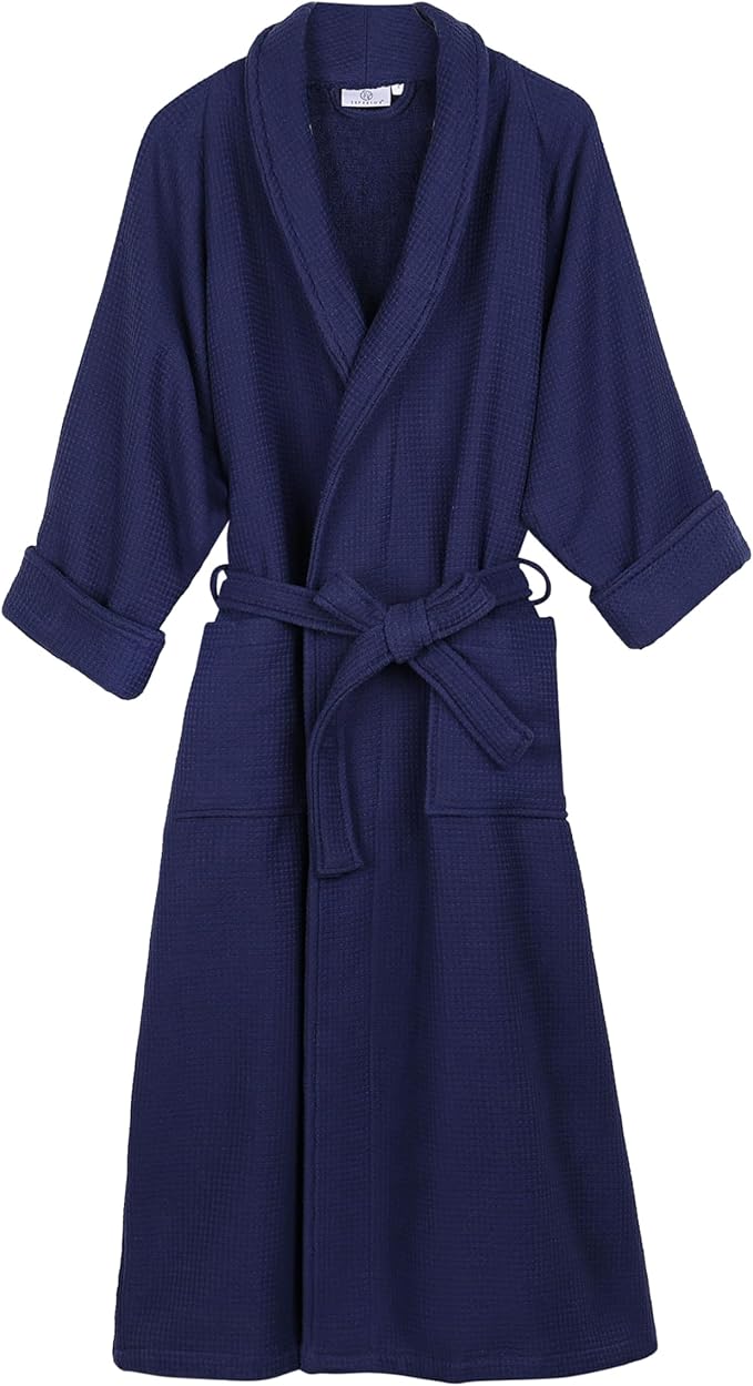 Superior Waffle Weave Cotton Unisex Bathrobe with Belt, Soft and Absorbent Robe for Men and Women Bath Essentials Robes