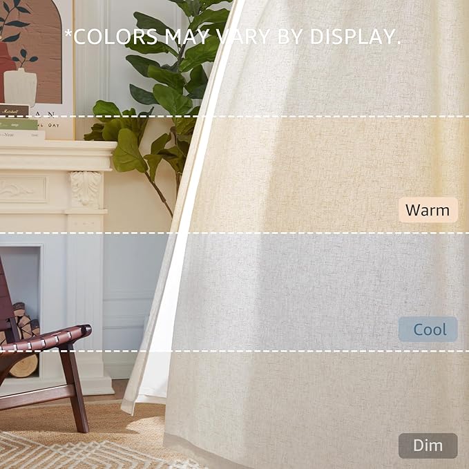 jinchan Linen Blend Curtains for Living Room 84 Inches Length 2 Panels Natural Window Treatment for Sliding Glass Doors, Farmhouse 50 Inches Wide Drapes Rod Pocket Back Tab (50W x 84L, Ecru)