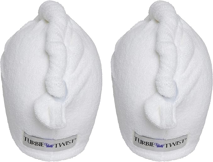 Turbie Twist 2-Pack Microfiber Hair Towel for Beauty, Travel, Gifting - Hair Wrap Turban for Straight, Wavy & Curly Hair - Premium Personal Care - White & White