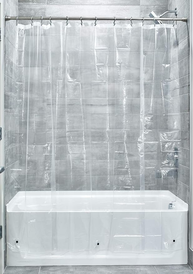 iDesign Vinyl Shower Liner, 72" x 96", Clear | 12 Grommets, Weighted Magnets