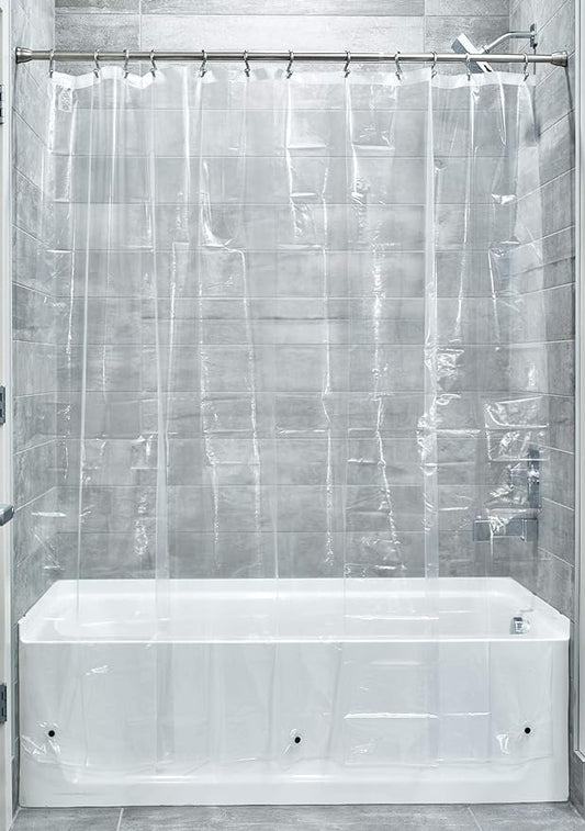 iDesign Vinyl Shower Liner, 72" x 96", Clear | 12 Grommets, Weighted Magnets