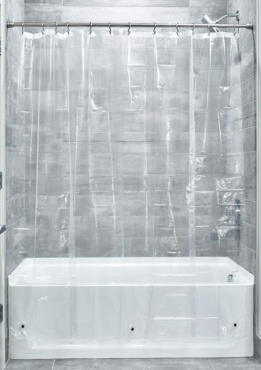 iDesign Vinyl Shower Curtain Liner, 72" x 72", Clear | 12 Grommets, Weighted Magnets