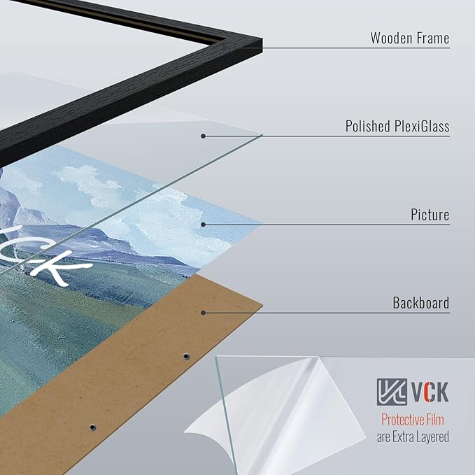 VCK 14x22 Picture Frame Set of 4 - Black, Gallery-Quality Wood Poster Frames, 1.1-Inch Wide Border, Polished Plexiglass, Vertical or Horizontal Wall Display for Photo/Art/Prints, Black