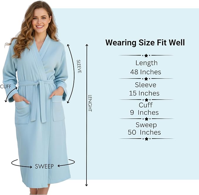 COTSILER Cotton Waffle Bathrobe for Women – Lightweight Spa Robe with Belt & Front Pockets