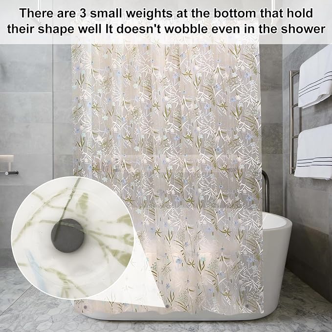 PEVA Shower Curtain, Water Repellent Premium Bathroom Shower Curtain with 3 Magnetic Weights for Shower Stall, Bathtubs
