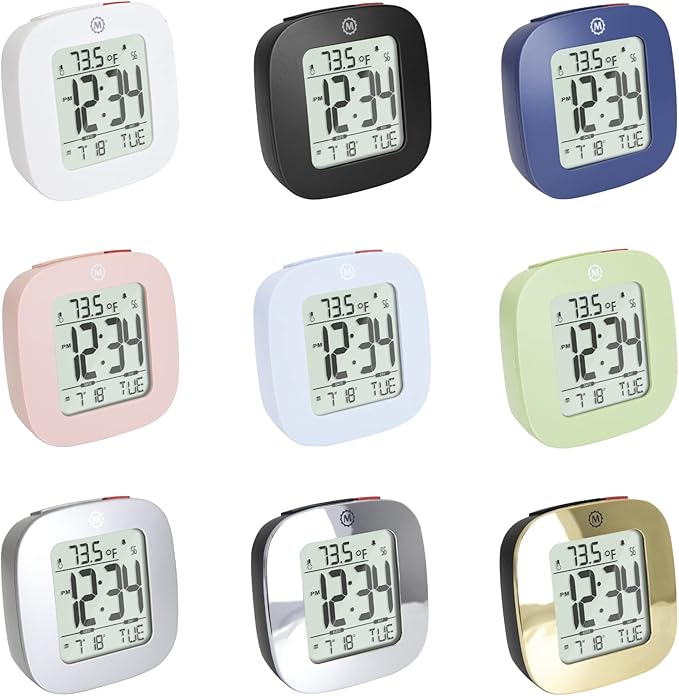MARATHON Compact Alarm Clock with Temperature & Date, Orange - Large, Easy to Read Display with Backlight - Easy to Set Up & Use