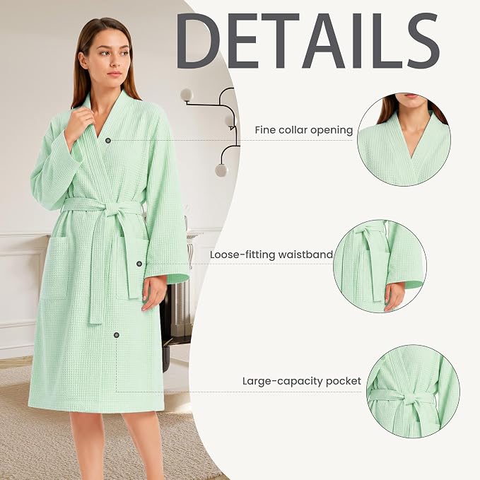 Lightweight Waffle Robe - Soft Cotton Bathrobe Spa Bathrobe for Daily Wear Home & Hotel