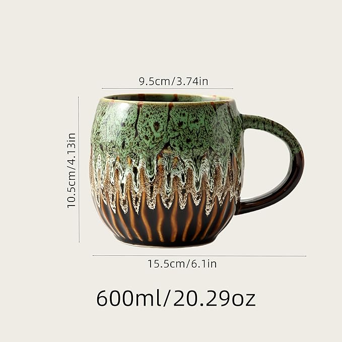 20oz Large Coffee Mug - Unique Handcrafted Look Ceramic Cup, Large Tea Mug, Microwave & Dishwasher Safe (green)