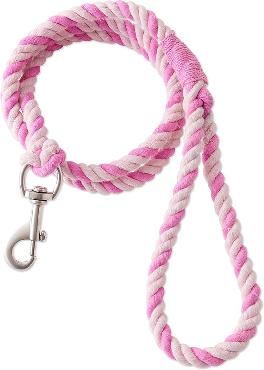 HonestBaby Collars and Leash Sets Braided and Vegan Suede for Dogs Organic Cotton for Pets, Soft Pink/Bright Pink, One Size