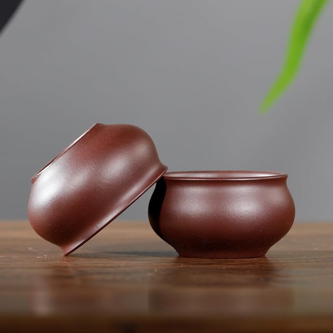 Artisan Yixing Clay Teapot 12.8 Oz with 2 Cups,Handmade Zisha Tea Pot Set -Fanggu
