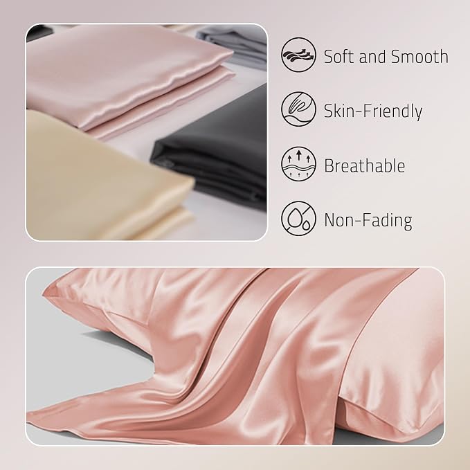 Gabire Mulberry Silk Pillowcase for Hair and Skin Prevent Acne Pillow Cases Both Sides Real Silk Pillowcases Organic Silk Pillowcase with Hidden Zipper, Coral Pink, King (20"×36")