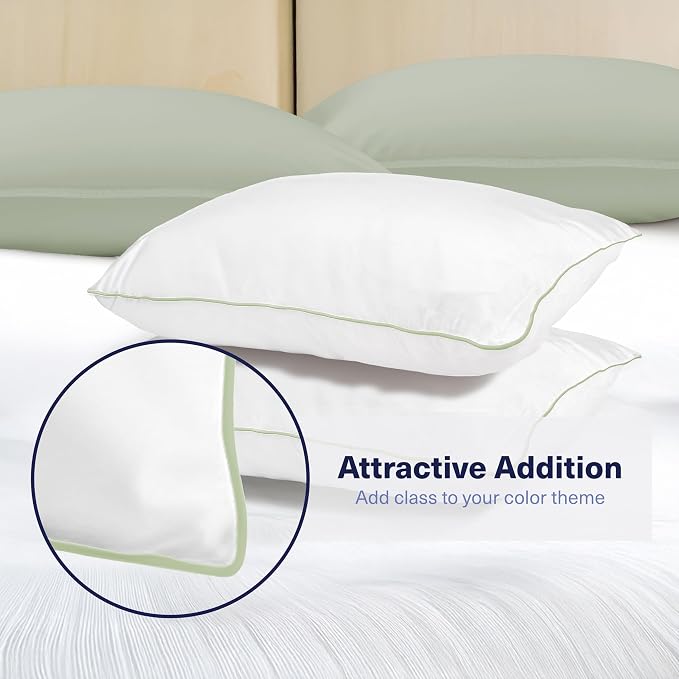 Kickoff Viscose Bamboo Pillowcase, Standard, Set of 2, 100% Organic Hidden Zippered Viscose Bamboo Pillow Case Standard Size, Cooling Pillow Cover for Hot Sleepers (20"x26", Trimmed, Soft Sage)