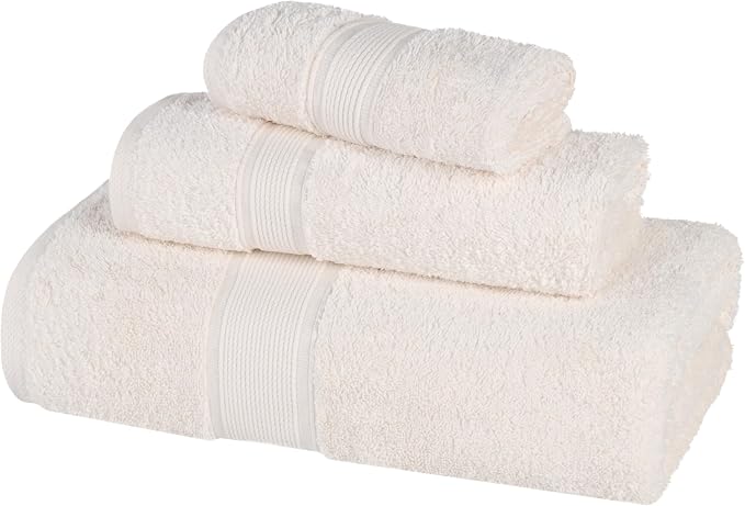 Superior 100% Organic Cotton 3-Piece Towel Set, Includes 1 Bath Towel, 1 Hand Towel, 1 Face Towel/Washcloth, Daily Use, Bathroom, Guest Bath, Absorbent, Home Essentials, Oregon Collection, Ivory